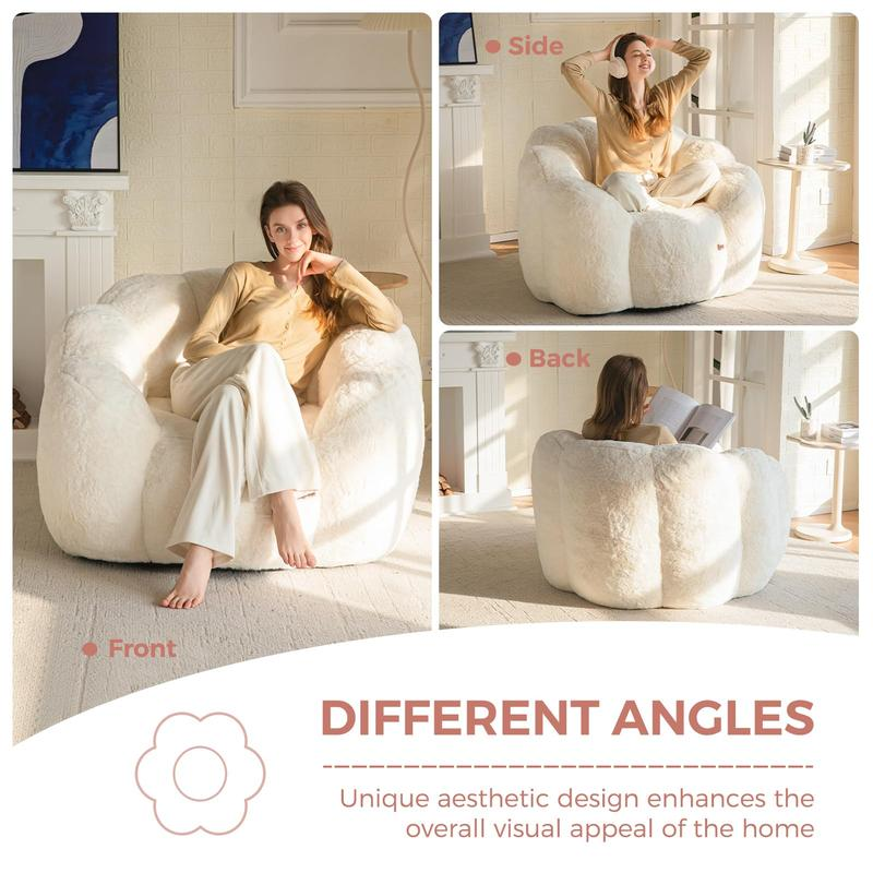 Floral Shaped Bean Bag Sofa - Ultra Soft Faux Fur Lounge Chair