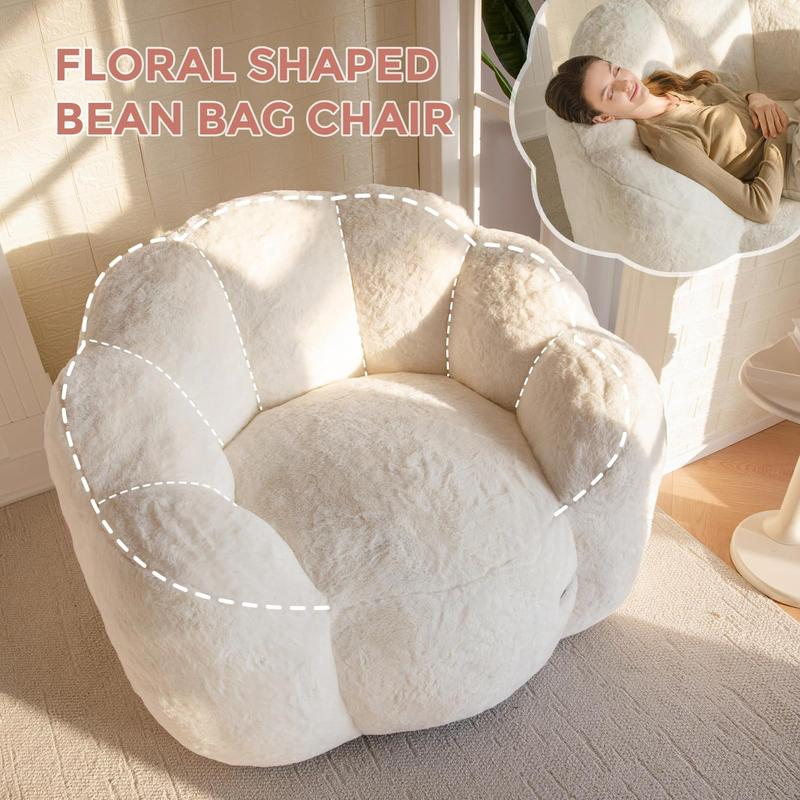 Floral Shaped Bean Bag Sofa - Ultra Soft Faux Fur Lounge Chair