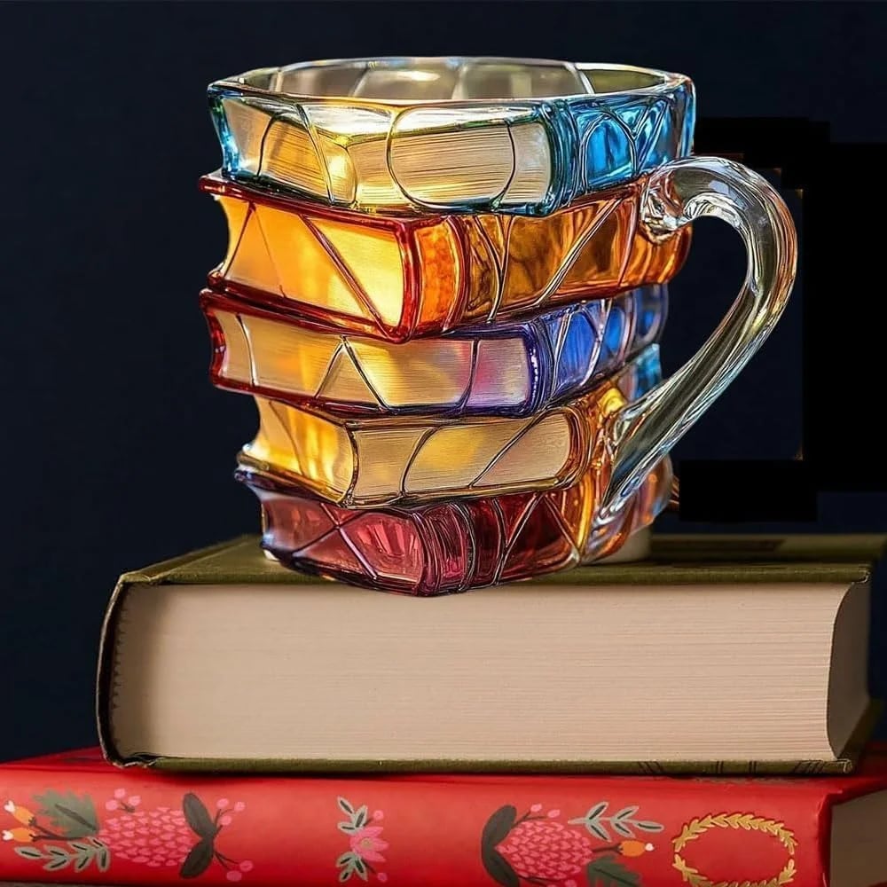 Innovative 3D Painting Book Coffee Cup, Unique Stacked Book Mug, Perfect Gift for Literature Lovers, Creative Colorful Book Gift